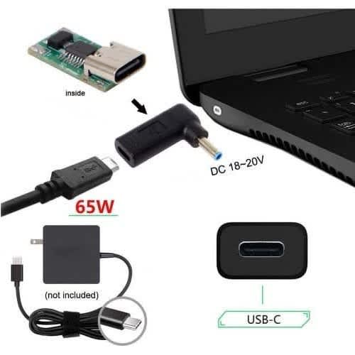 Usb C To Smart Blue Tip Adapter For Hp Laptop Power Supply - Female Usb C - View 2