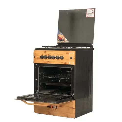 3 Gas Burner + 1 Electric Hotplate Standing Cooker - Wood Finish-Nx-6004 Bs - View 3