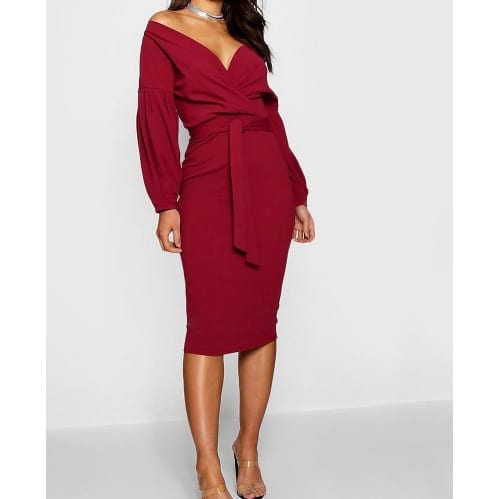 Bodelle Midi Wrap Dress-Red