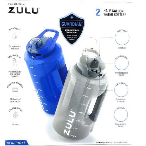 Zulu Water Bottles With Hydration Tracking Time Markers - 2 Pack - 64 Oz - Gray & Royal Blue - View 3