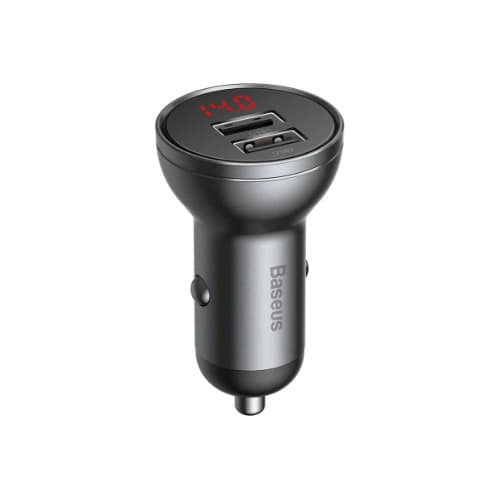 Baseus Digital Display Dual Usb 4.8a Car Charger 24w - Grey