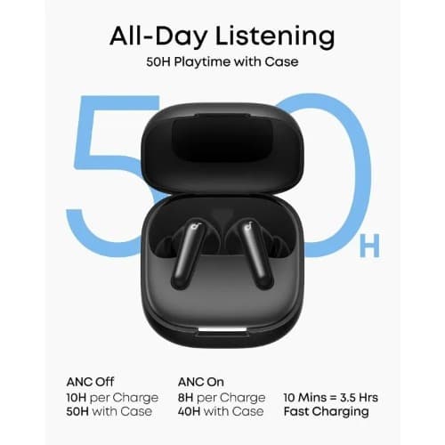 Soundcore R60i, Real-time Adaptive Noise Cancelling - Black