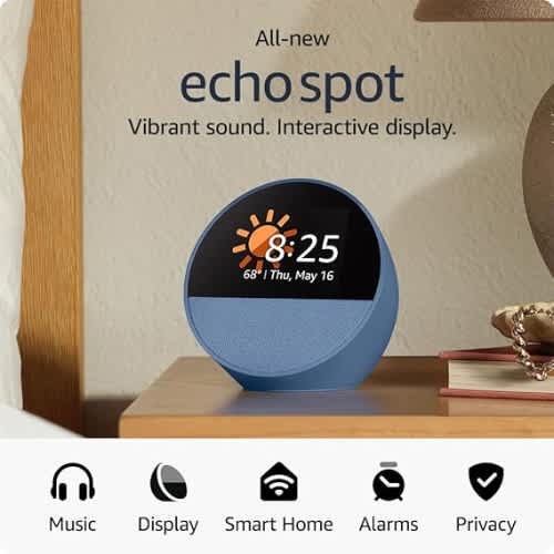 Echo Spot Great For Nightstands- Smart Alarm Clock With Alexa- Ocean Blue - View 4