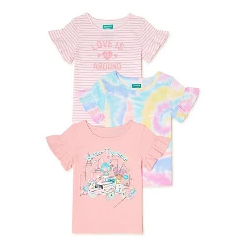 365 Kids Girls Ruffle Sleeve Multi Pack Tshirt Top - 3 Pack - View 1
