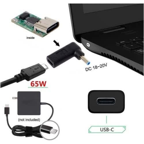 Usb C To Smart Blue Tip Adapter For Hp Laptop Power Supply - Female Usb C - View 3