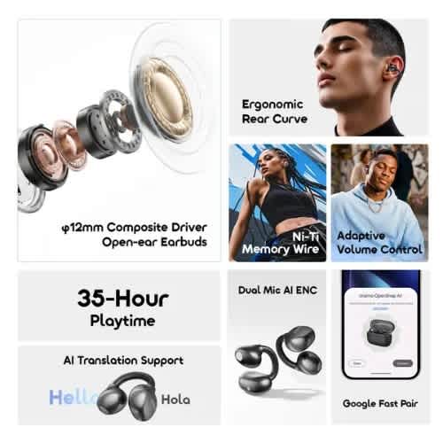 Opensnap Air Open-ear True Wireless Earbuds - Black - View 2