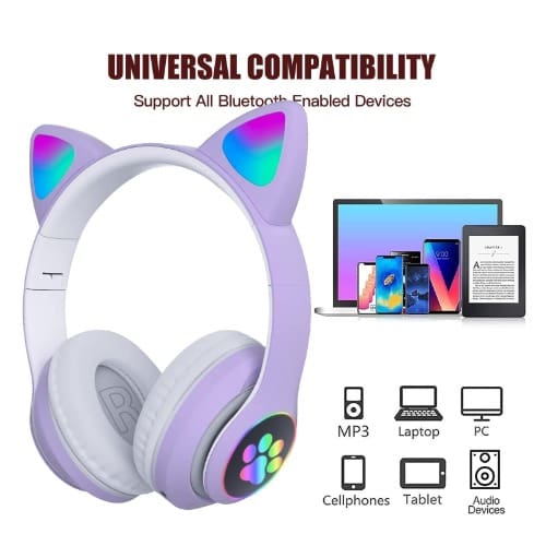 Cat Design Wireless Headphones With Led Lights - Model Stn28 Lilac Purple - View 8