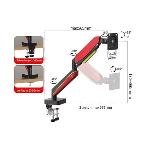 Hillport G9 Gas Spring 13-49 Monitor Arm Supports Computer Monitor Tilt Rotation - View 3
