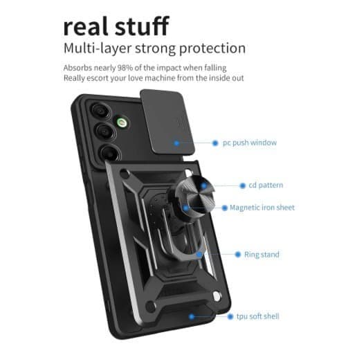 Samsung Galaxy A16series Amor Rugged Back Case With Sliding Camera Cover And Ring Holder - View 3