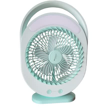 Kamisafe Rechargeable Table Fan With Led Light - White & Green