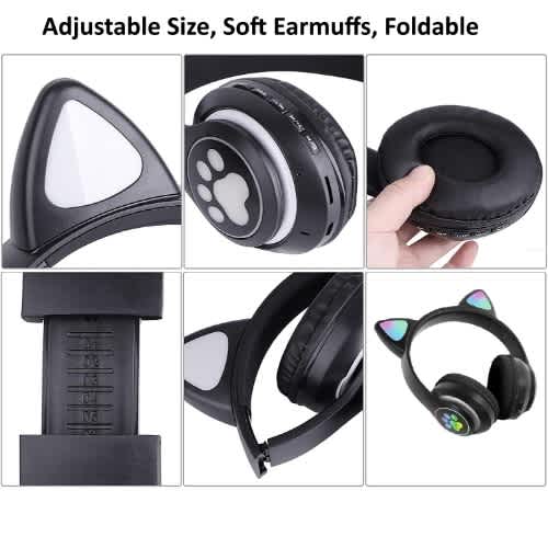 Cat Design Wireless Headphones With Led Lights - Model Stn28 Black - View 4