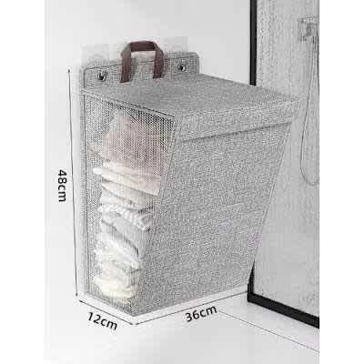 Wall-attached Garment Collection Sack - Grey - View 2