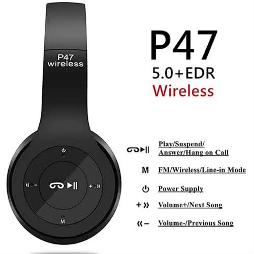 P47  Bluetooth Headphone Wireless Headset With Memory Card Slot And Fm Radio - View 3