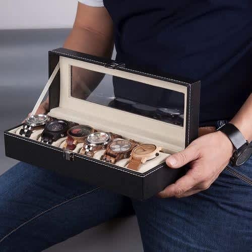 6 Slot Watch Box Wooden Display Case Organizer Jewelry Storage - View 2