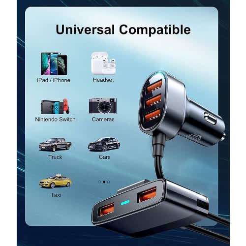 5-port Usb Car Charger Adapter With 3 Front & 2 Rear Usb Charging Ports - View 3