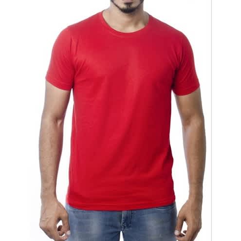 Men's Round Neck Cotton Plain Shirt - Red