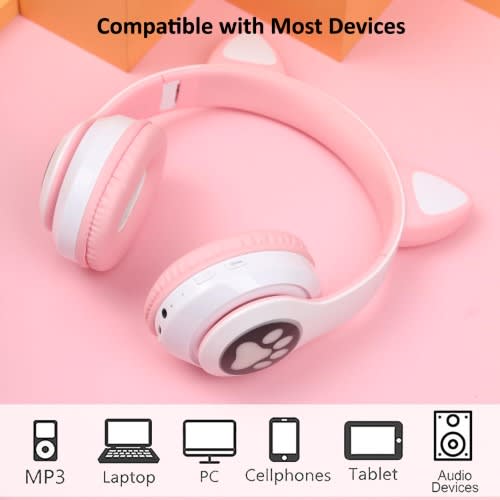 Cat Design Wireless Headphones With Led Lights - Model Stn28 Pink - View 9
