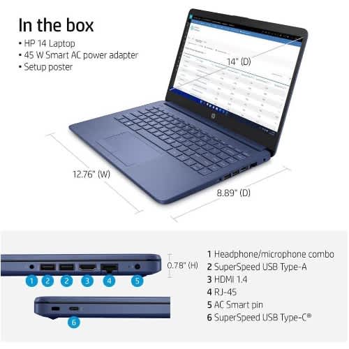 14 Celeron N150 - 4gb Ram - 128gb Ufc 14"hd Intel Uhd Graphics - Wins 11 - Blue - View 3