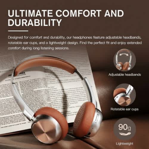Bluetooth 5.4 Retro Headphone With 65hrs Battery & Noise Cancellation- rb-830bh- Brown - View 6