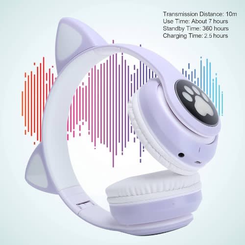 Girls Fun Light-up Cat Ear Headphones- Stn28- Lilac Purple - View 9