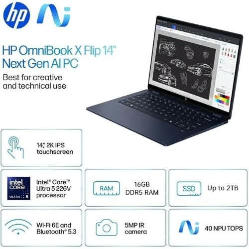Omnibook X Flip 2 In 1 14th Gen Core Ultra 5 - 16gb Ram - 512gb Ssd 14" 2k Backlit Win 11 - View 2