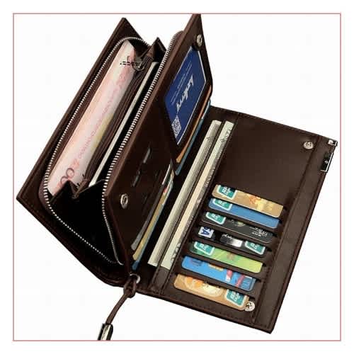 Leather Men's Wallet With Strap - Brown - View 2