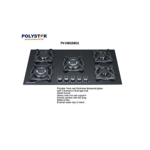 5 Burners 90cm In-built Gas Hob With Tempered Glass - View 1