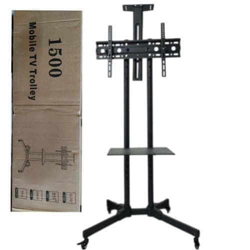 Mobile Tv Trolley Stand With Adjustable Tv Mount And Media Shelf - View 2