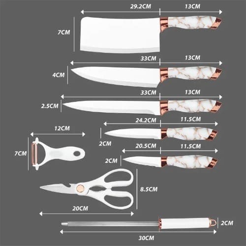 Marble Design Knife Set With Stand - White - 9pcs - View 5
