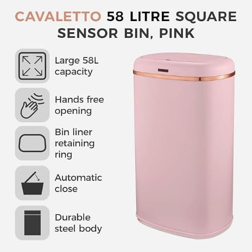 Tower Cavaletto Square Sensor Bin - Pink And Rose Gold - 58L - View 2