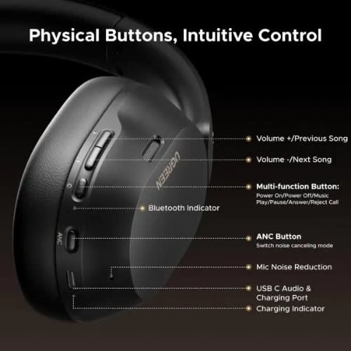 Hitune Max5c Wireless Headphones Hybrid Active Noise Cancelling - Black - View 7