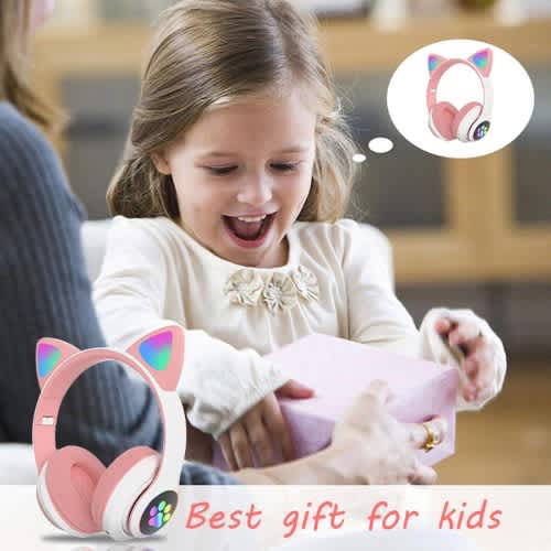 Cat Design Wireless Headphones With Led Lights - Model Stn28 Pink - View 2