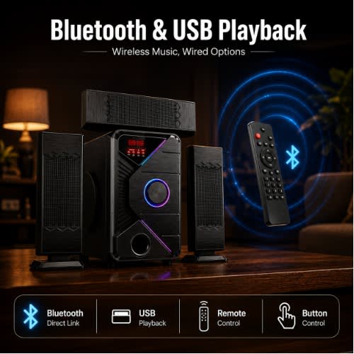 Djack Ak-3603 3.1 Channel Surround Sound System – Wireless Home Cinema With Fm Radio & Usb - View 2