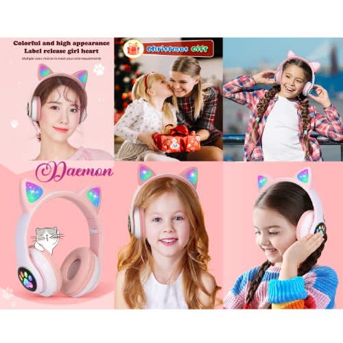 Cat Design Wireless Headphones With Led Lights - Model Stn28 Pink - View 10
