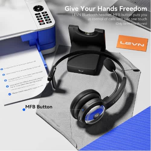 Levn Wireless Bluetooth 5.0 Headset With Microphone & AI Noise Cancelling - View 3