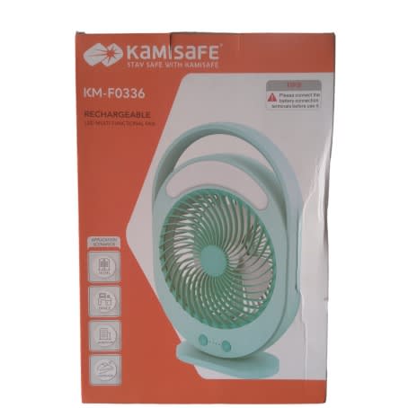 Kamisafe Rechargeable Table Fan With Led Light - White & Green - View 2