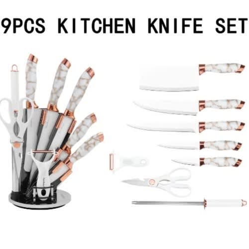 Marble Design Knife Set With Stand - White - 9pcs - View 4