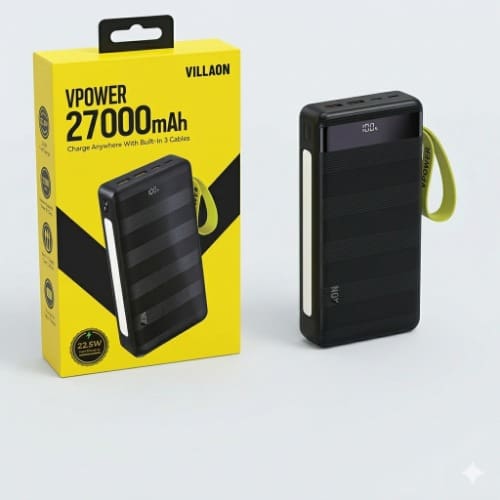 Villaon Power Bank 22.5w Fast Charge – Built-in 3 Cables & Led Display - 27000mAh - View 2