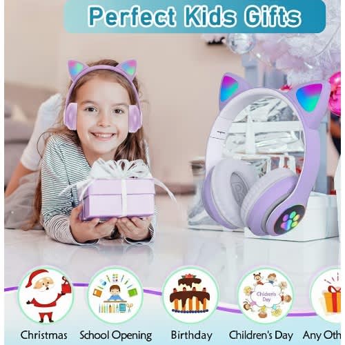 Cat Design Wireless Headphones With Led Lights - Model Stn28 Lilac Purple - View 10