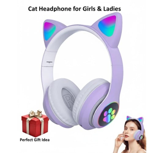 Girls Fun Light-up Cat Ear Headphones- Stn28- Lilac Purple - View 1