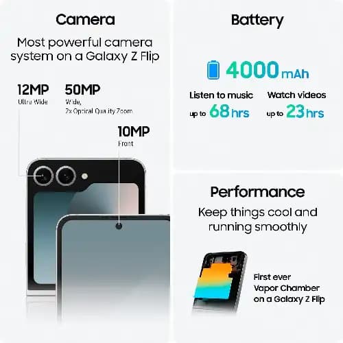 Galaxy Z Flip 6 - 6.7" - 512GB ROM - 12GB RAM - 5G - Single Nano Sim + eSim - 4000mAh - Mint - View 3
