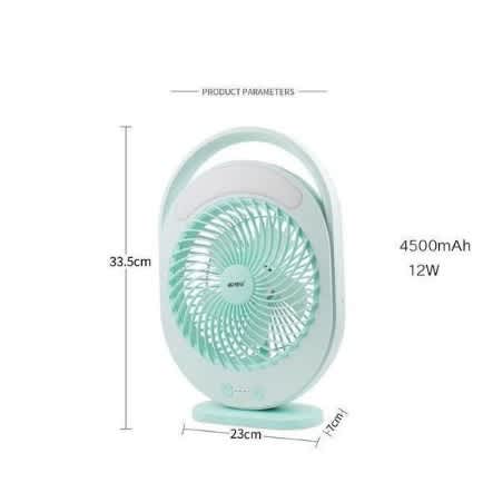 Kamisafe Rechargeable Table Fan With Led Light - White & Green - View 3