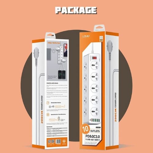 Surge Protection Power extensions With USB Chargers - 6ports -10 Outlets /1type C - View 4