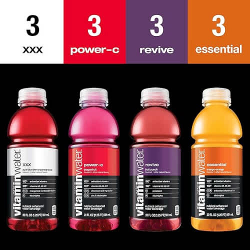 Vitaminwater Flavored Water - 4 Flavor Variety Pack - 20 Fl Oz Bottles- 12Pcs - View 2