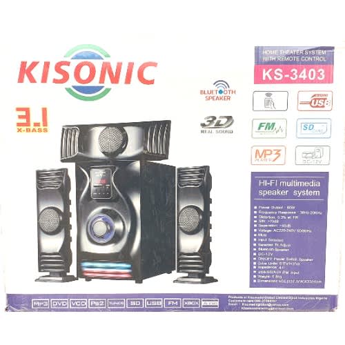Kisonic Ks-3403 3.1 Channel Bluetooth Home Theater System With Subwoofer- Usb/sd/fm Radio - View 2