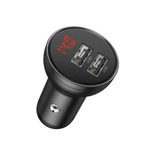 Baseus Digital Display Dual Usb 4.8a Car Charger 24w - Grey - View 2