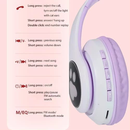 Girls Fun Light-up Cat Ear Headphones- Stn28- Lilac Purple - View 8