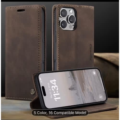 Leather Flip Case For Iphone 15 Pro Max - Brown - View 2