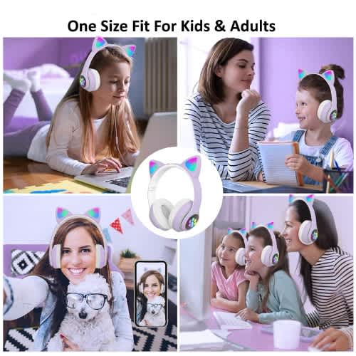 Cat Design Wireless Headphones With Led Lights - Model Stn28 Lilac Purple - View 2