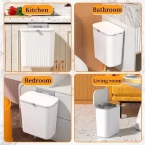 Stool-style Trash Bin With Lid – 10L- White - View 3